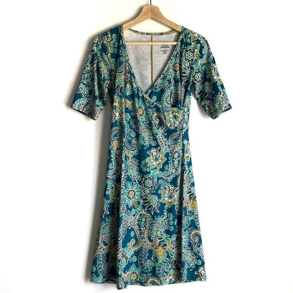 Prana Breath Nadia cafe length sleeve style faux wrap paisley print dress Small - Picture 1 of 10